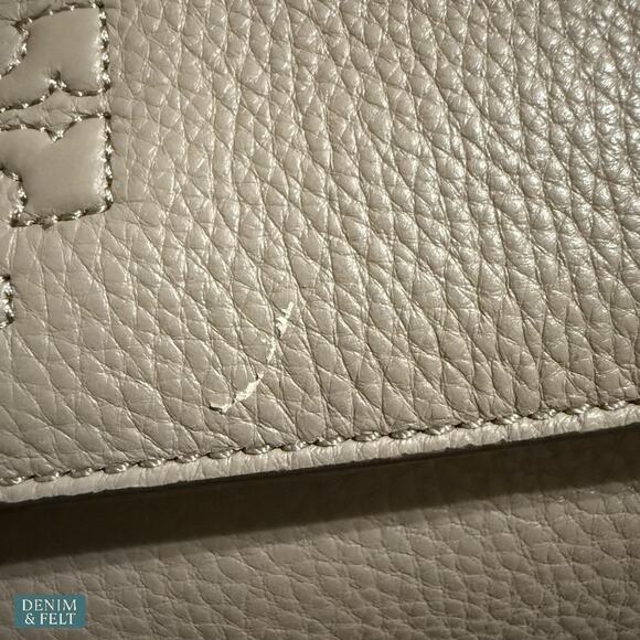 Tory Burch Thea Leather Foldover Crossbody Bag Purse Gray Herron Tassel Neutral - Picture 13 of 16